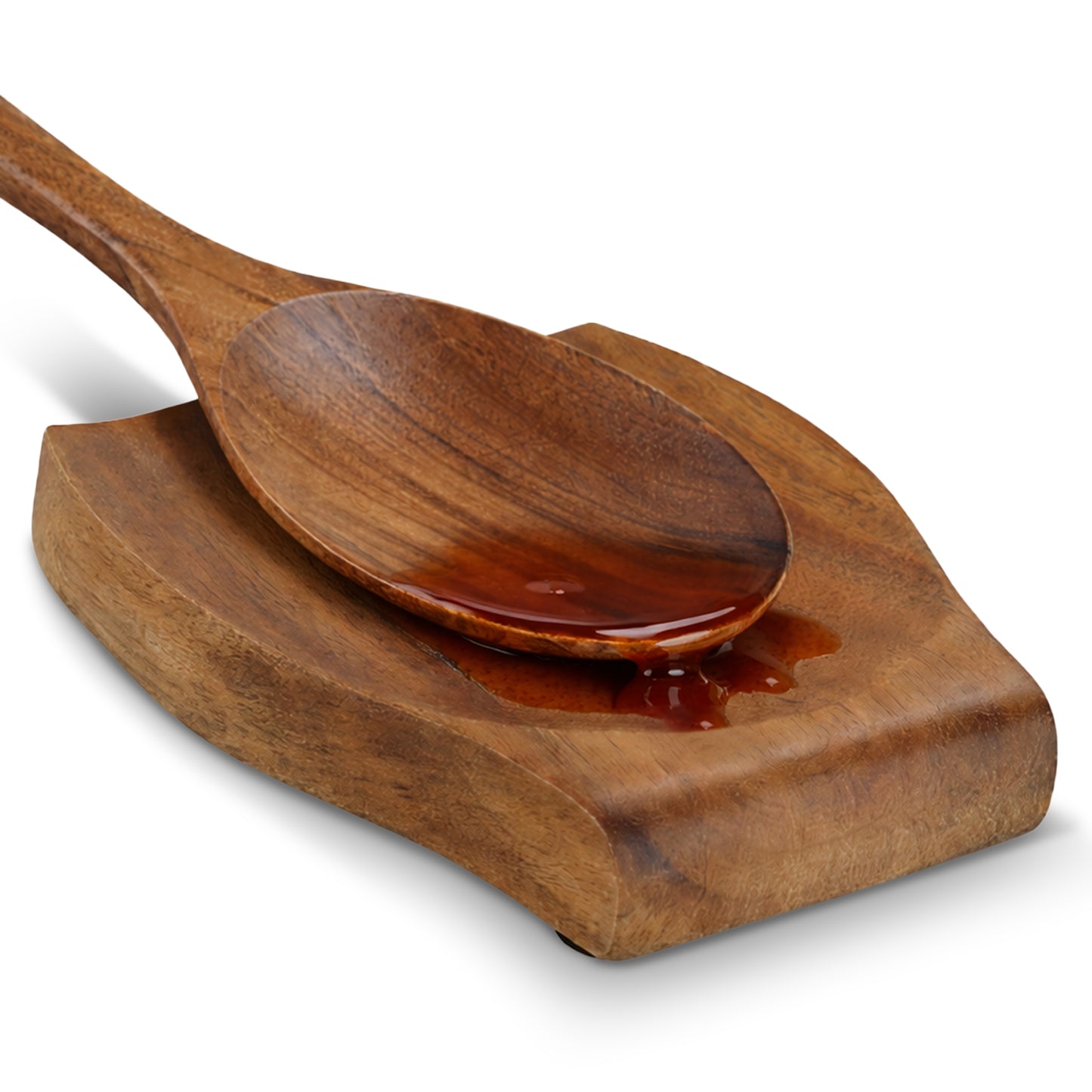 Cheer Collection Teak Wood Spoon Rest for Kitchen Counter with Non Slip Base