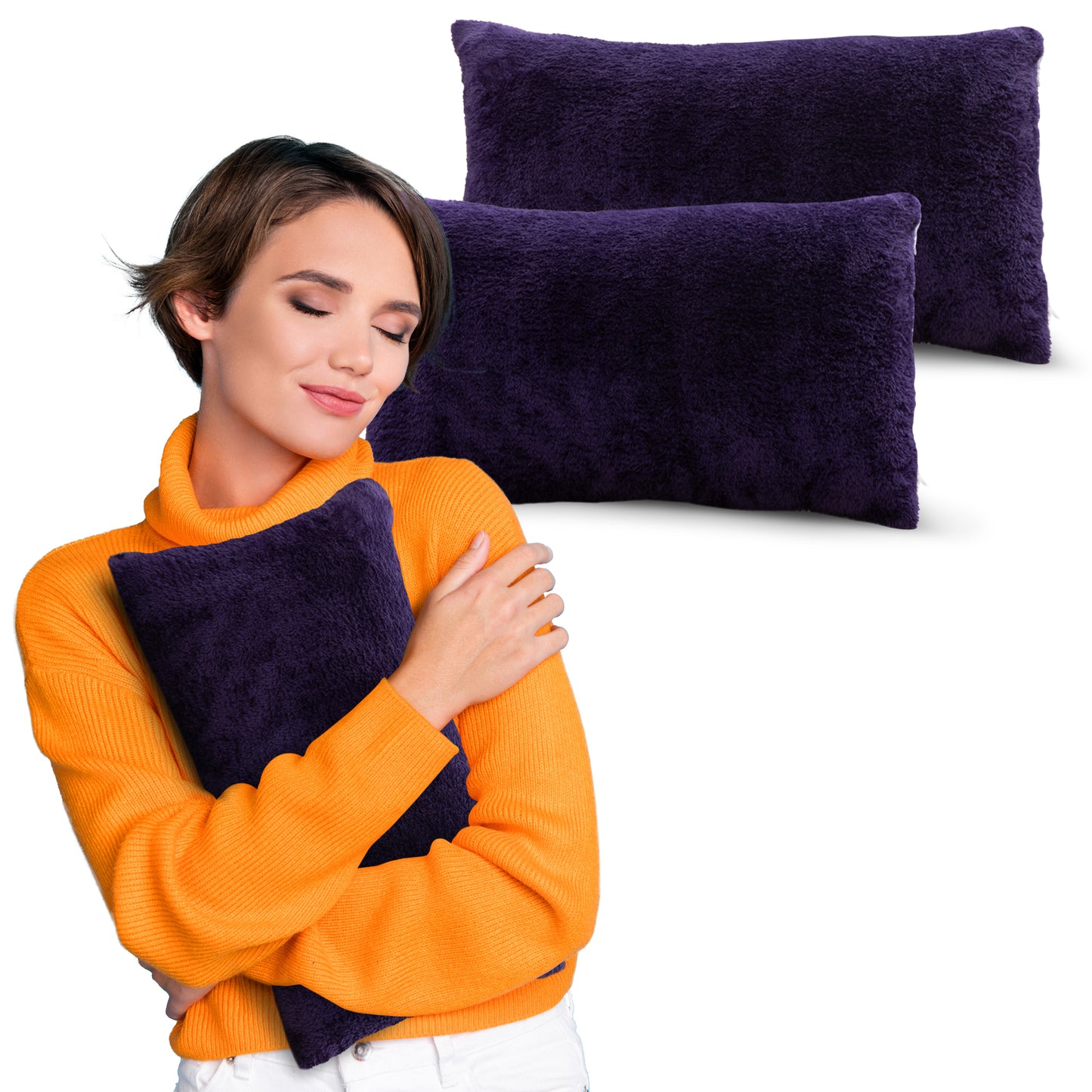Cheer Collection Microsherpa Throw Pillow Ultra Soft and Fluffy, Elegant Home Decor, Velvet Stylish Accent Pillows - Set of 2