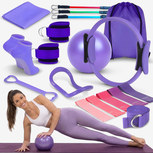 Cheer Collection Complete Home Pilates & Fitness System, 18-Piece Workout Kit
