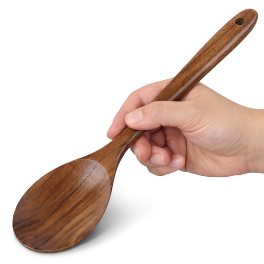 Cheer Collection Teak Wood Mixing Spoon with Deep Bowl for Cooking and Serving