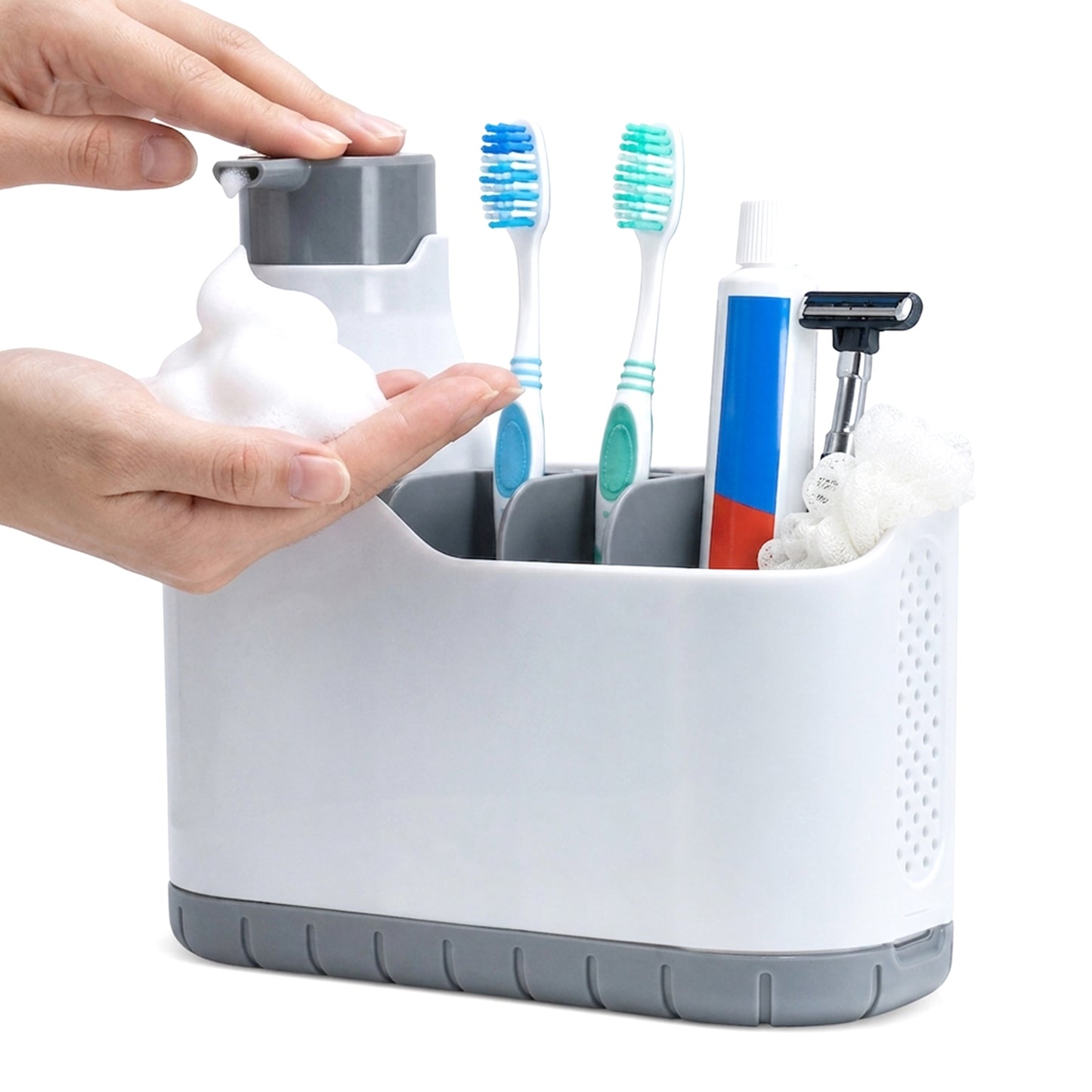 Cheer Collection Bathroom Organizer with Foaming Soap Pump & Dispenser