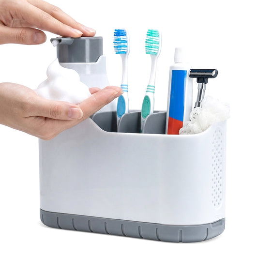 Cheer Collection Bathroom Organizer with Foaming Soap Pump & Dispenser