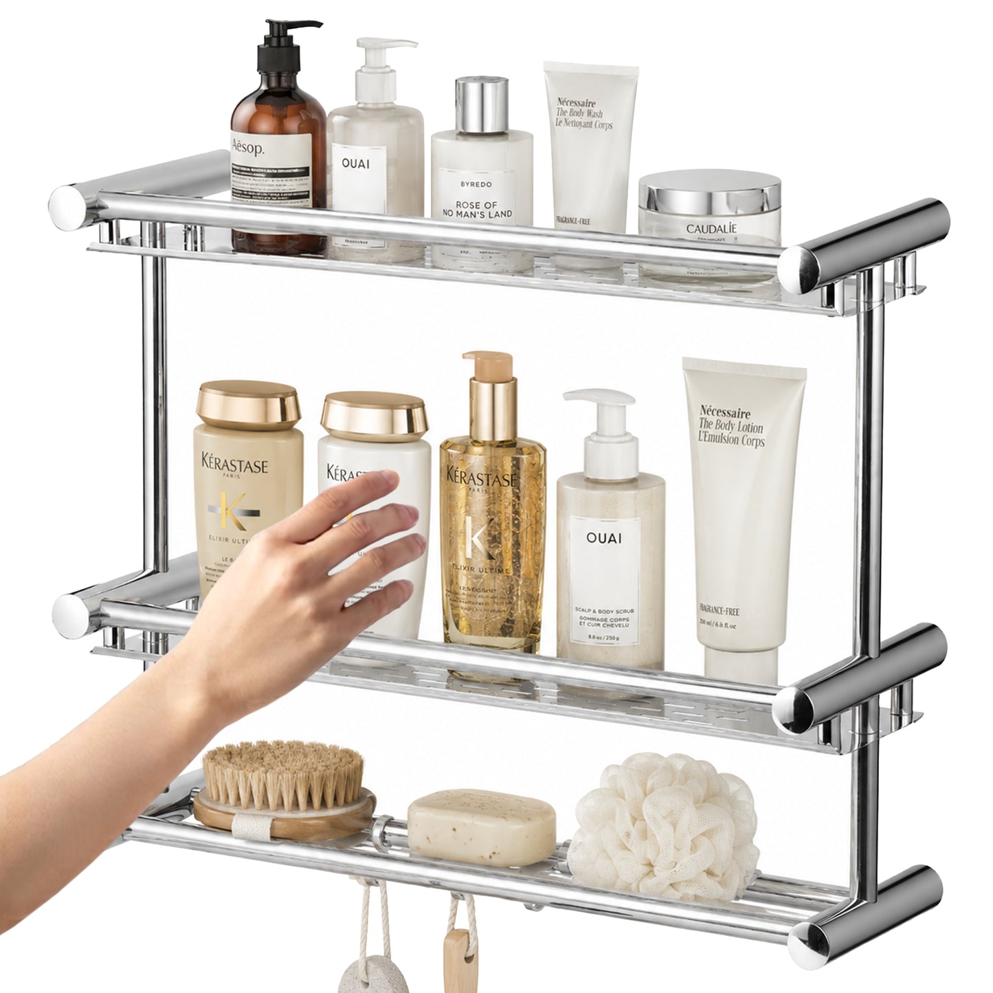 Cheer Collection Wall Mounted Shower Caddy & Towel Hooks - No Drilling Necessary