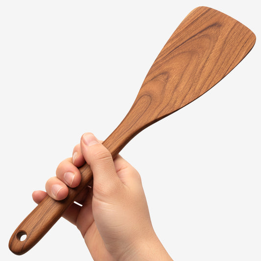 Cheer Collection Teak Wood Frying Spatula for Nonstick Pans with Wide Flat Turning Head