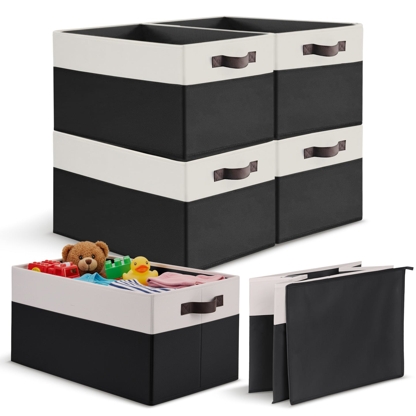 Cheer Collection 4 Pack Large Storage Baskets with Handles Collapsible Fabric Organizer Bins