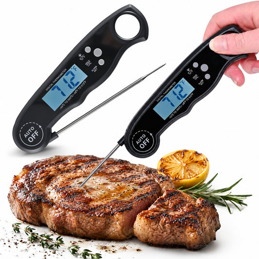Cheer Collection Digital Meat Thermometer, Instant Read Food Thermometer with Backlight LCD Screen, Foldable Cooking Thermometer for BBQ and Kitchen