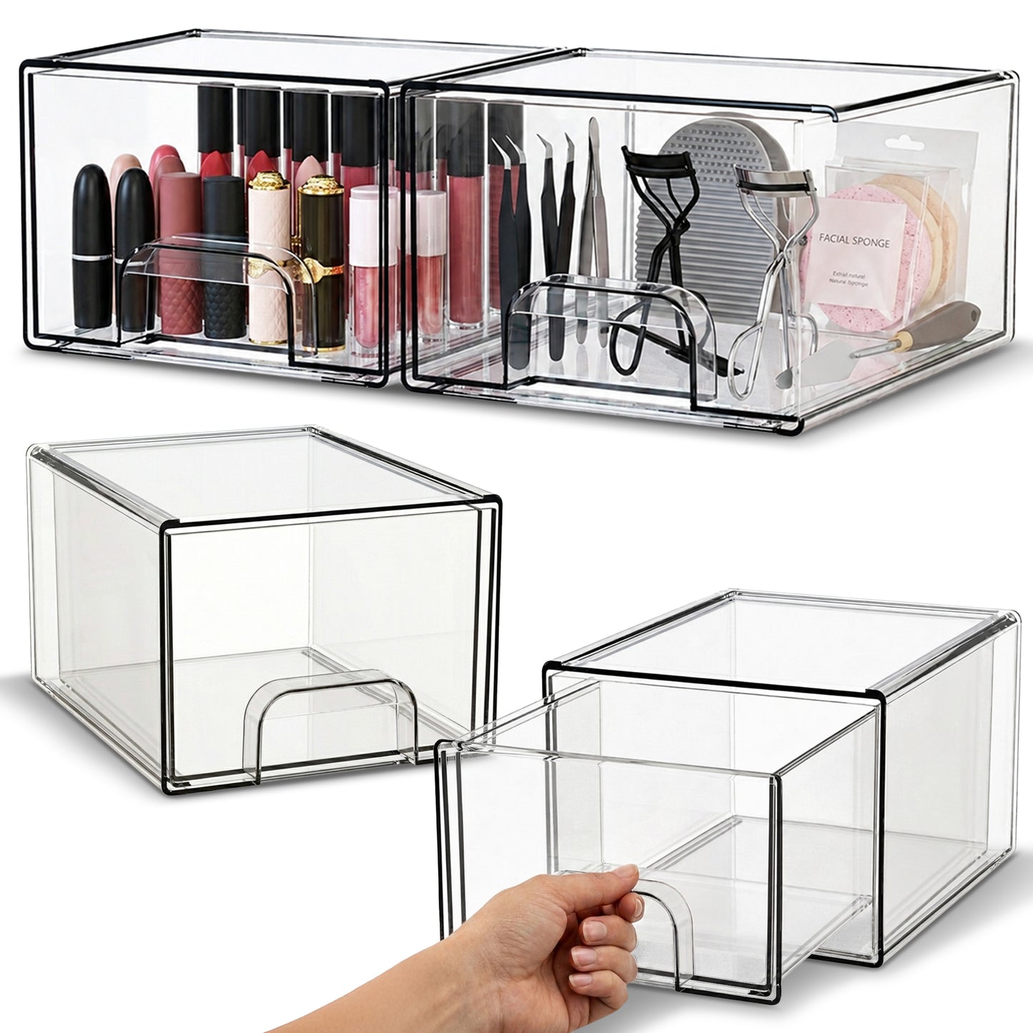 Cheer Collection Stackable Clear Storage Drawer Organizers, Set of 4