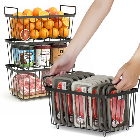 Cheer Collection Stackable Metal Freezer Organizer Baskets for Freezer & Home Storage, Set of 4