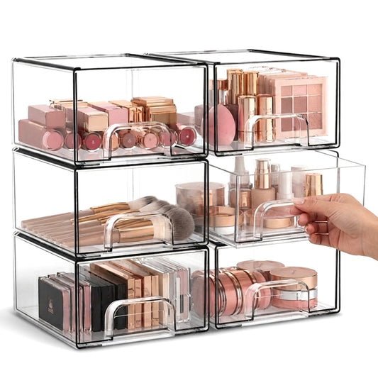 Cheer Collection Clear Stackable Storage Drawer Organizers, Set of 6