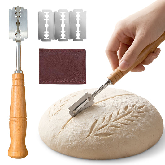 Cheer Collection Artisan Bread Lame Scoring Tool with Wooden Handle & Protective Cover