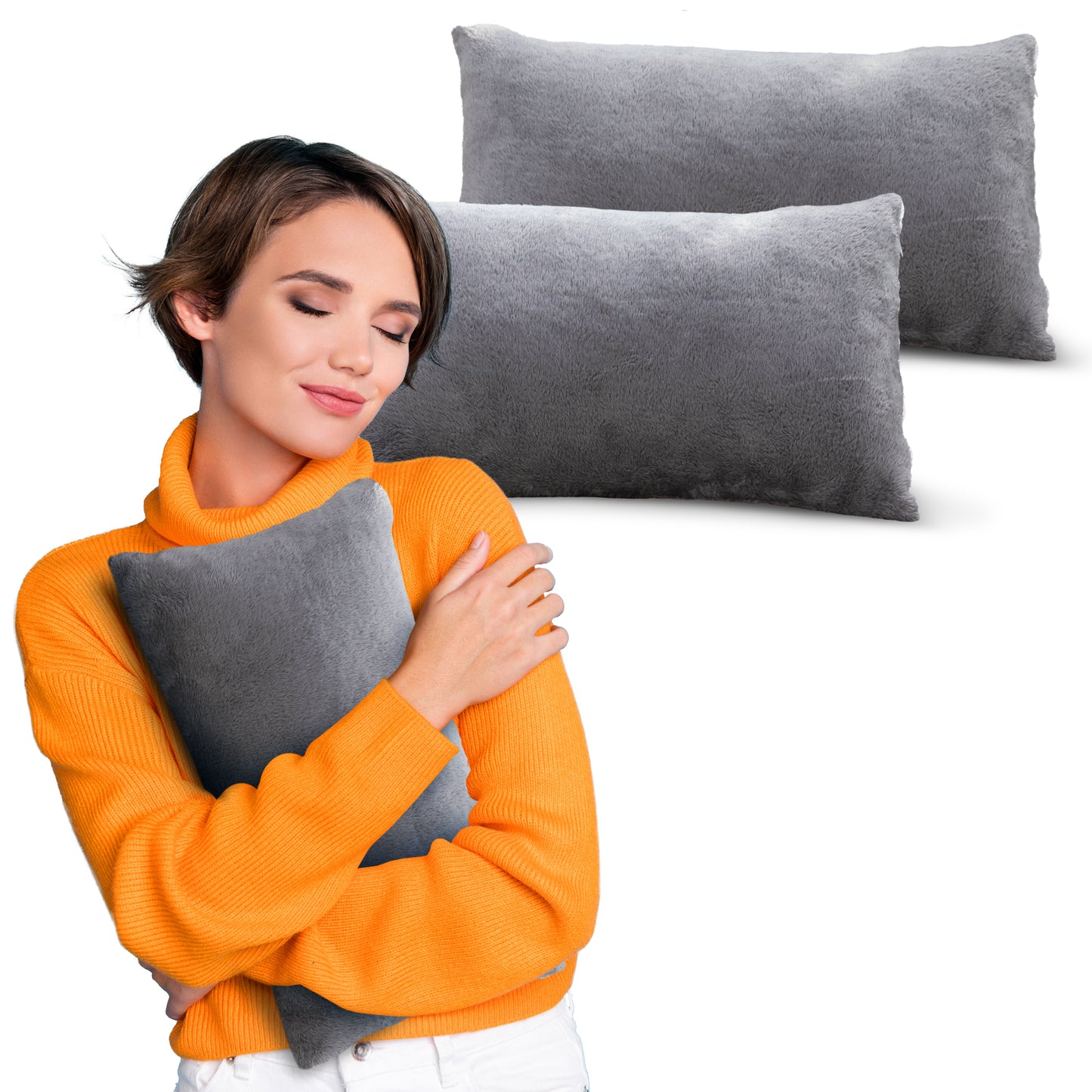 Cheer Collection Microsherpa Throw Pillow Ultra Soft and Fluffy, Elegant Home Decor, Velvet Stylish Accent Pillows - Set of 2