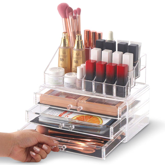 Cheer Collection Clear Makeup Organizer with 4 Drawers & 16 Compartments
