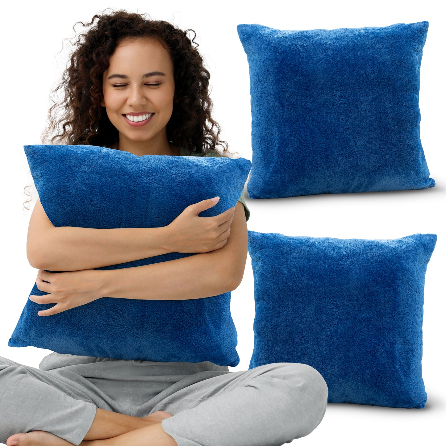 Cheer Collection Microsherpa Throw Pillow - Ultra Soft and Fluffy, Elegant Home Decor, Velvet Stylish Accent Pillows - 18" x 18" - Set of 2