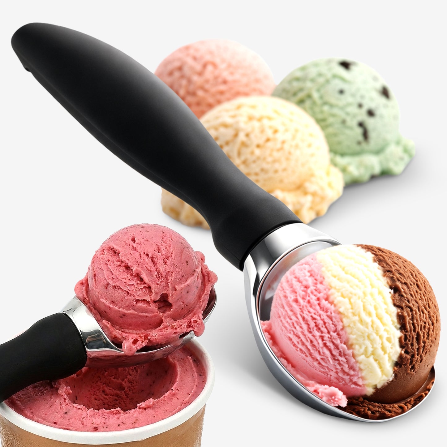 Cheer Collection Heavy Duty Ice Cream Scoop Stainless Steel Scooper with Comfort Grip Handle