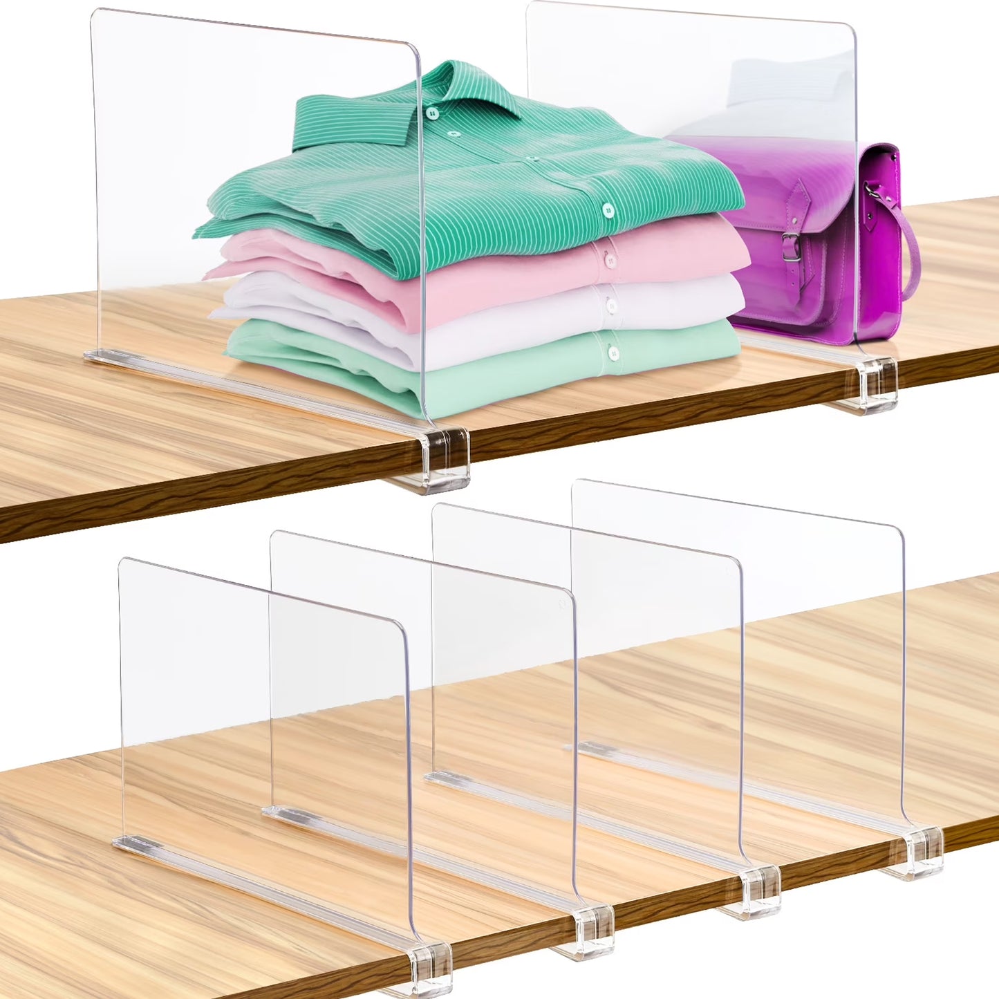 Cheer Collection Clear Shelf Dividers for Organized Closets & Shelves, Set of 6