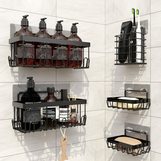 Cheer Collection 5-Pack Stainless Steel Shower Caddy and Kitchen Organizer with Adhesive Mount