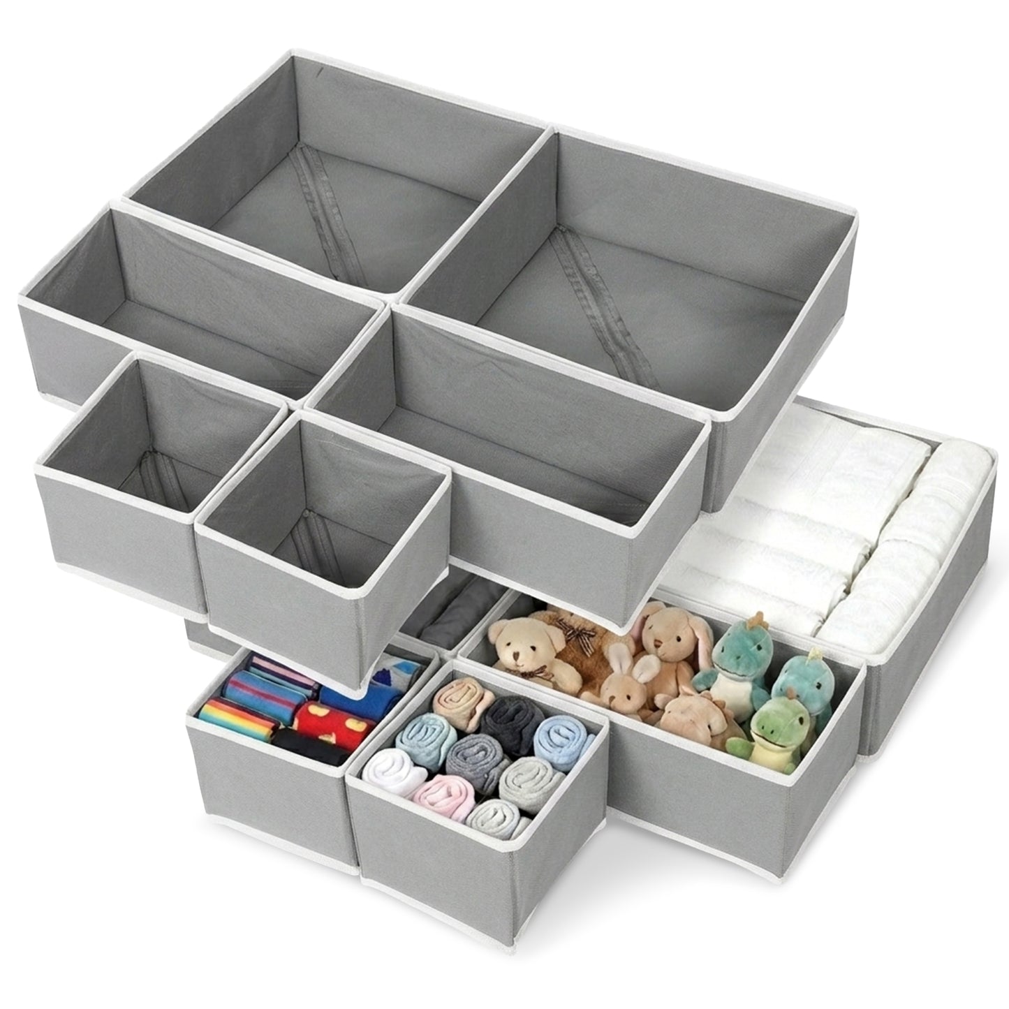 Cheer Collection 12-Piece Foldable Fabric Clothes Drawer Organizer Set