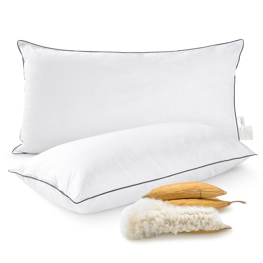 Cheer Collection Set of 2 Organic Kapok Bed Pillows and Sham Inserts - with plush Microfiber Shell