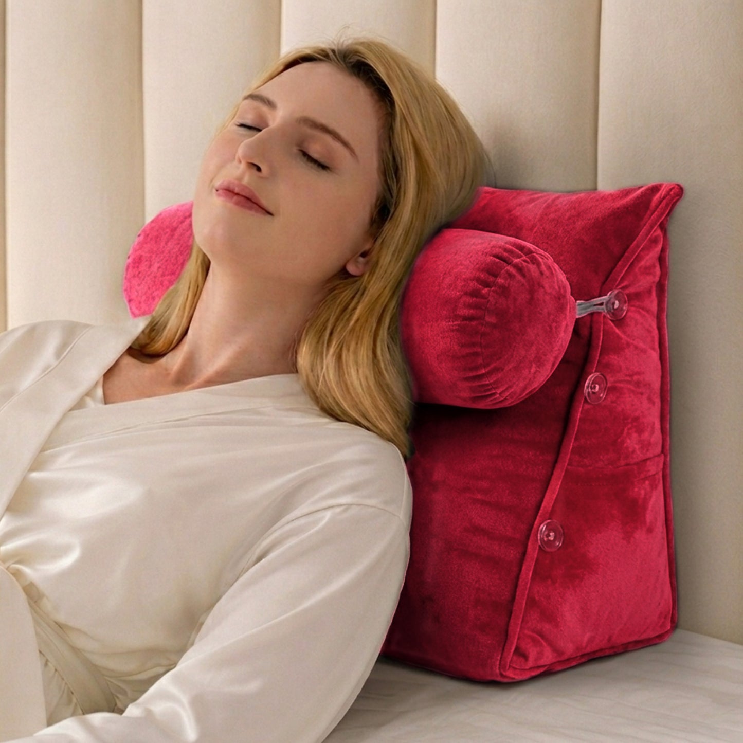 Cheer Collection Wedge Shaped Back Support Pillow and Bed Rest Cushion for Reading, Gaming, Watching - with Adjustable Neck Pillow