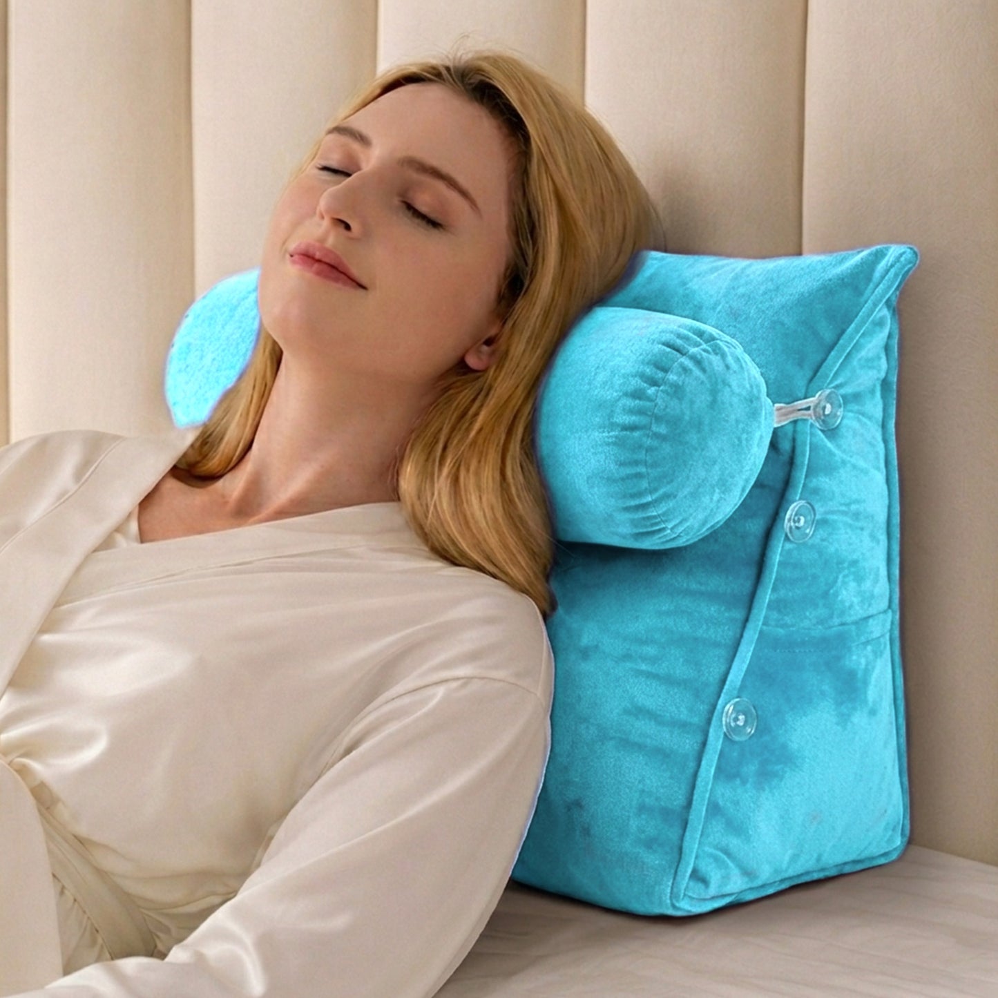 Cheer Collection Wedge Shaped Back Support Pillow and Bed Rest Cushion for Reading, Gaming, Watching - with Adjustable Neck Pillow