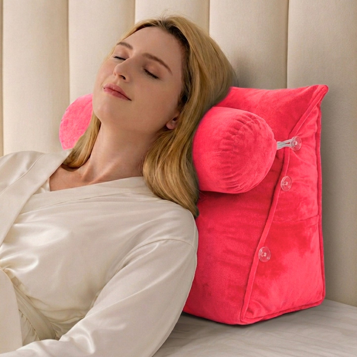 Cheer Collection Wedge Shaped Back Support Pillow and Bed Rest Cushion for Reading, Gaming, Watching - with Adjustable Neck Pillow