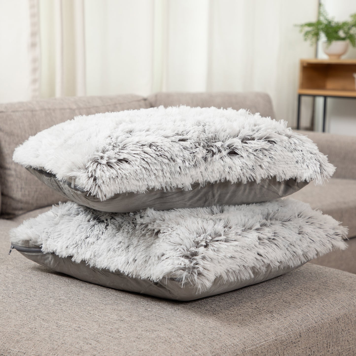 Cheer Collection Set of 2 Shaggy Long Hair Throw Pillows | Super Soft and Plush Faux Fur Accent Pillows - 18 x 18 inches