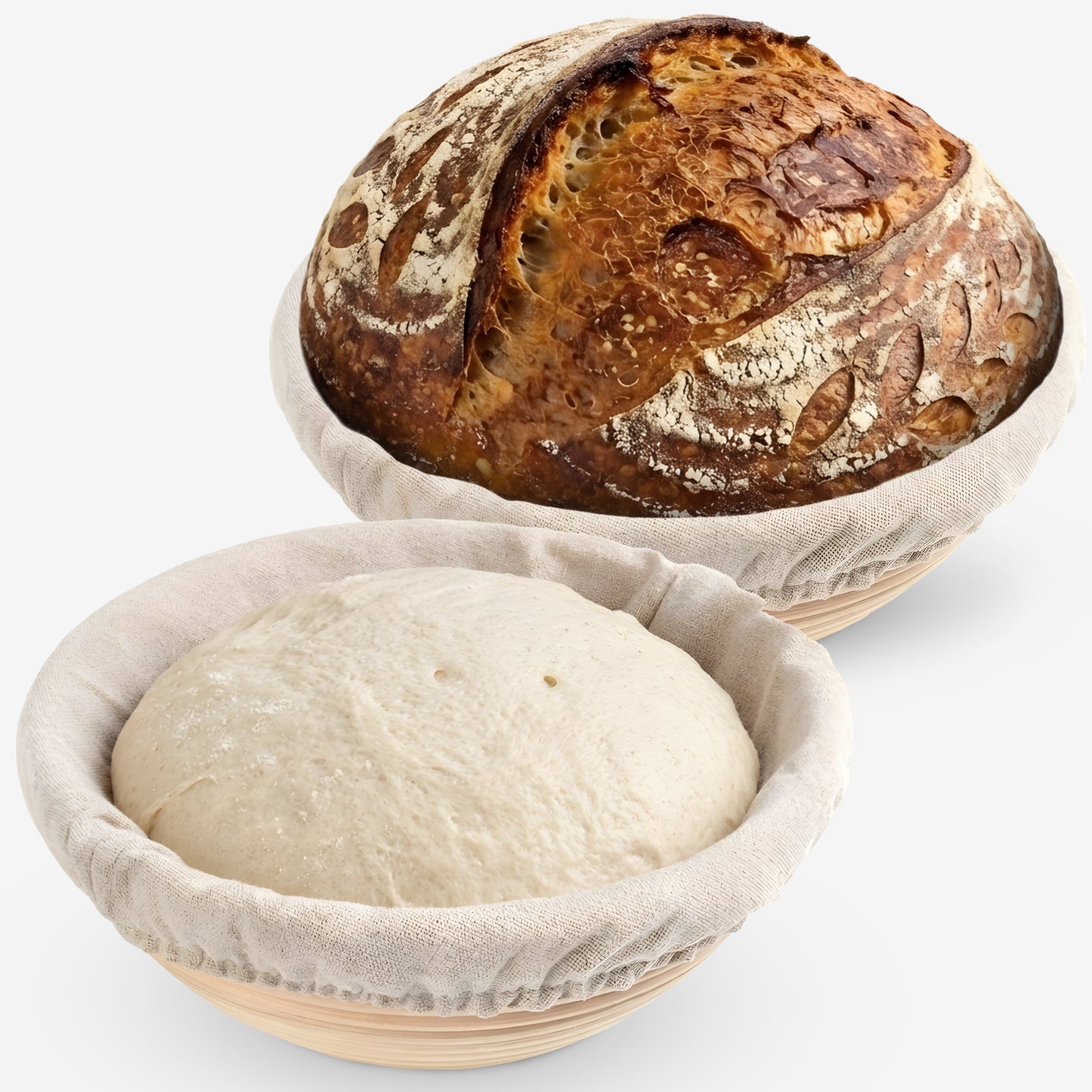 Cheer Collection Artisan Sourdough Banneton Proofing Basket with Linen Liner, Set of 2