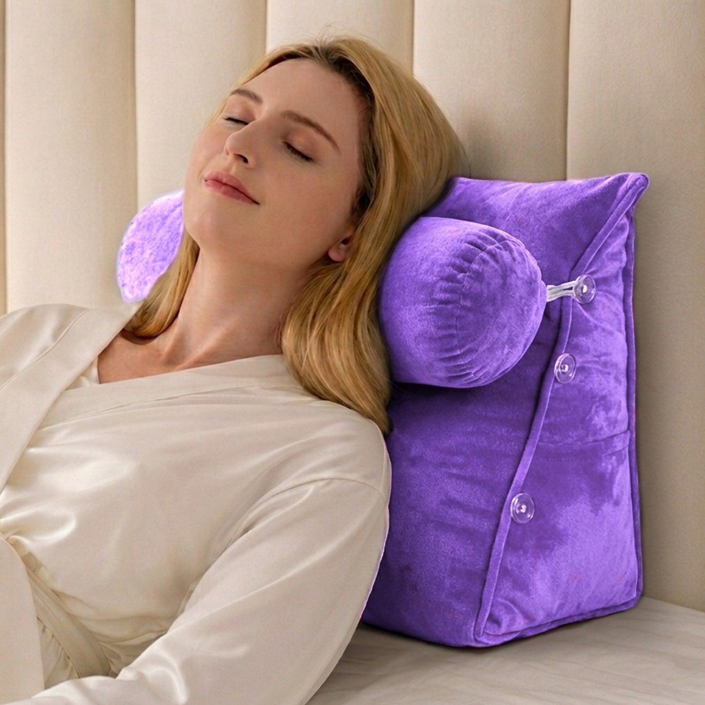 Cheer Collection Wedge Shaped Back Support Pillow and Bed Rest Cushion for Reading, Gaming, Watching - with Adjustable Neck Pillow