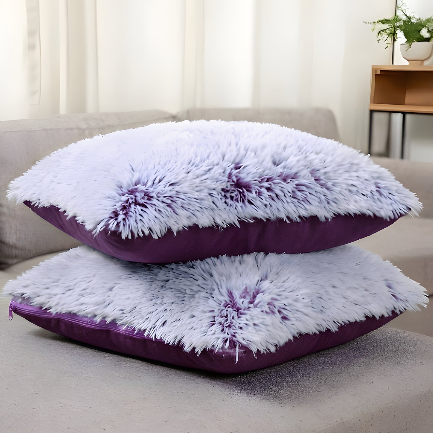 Cheer Collection Set of 2 Shaggy Long Hair Throw Pillows | Super Soft and Plush Faux Fur Accent Pillows - 18 x 18 inches