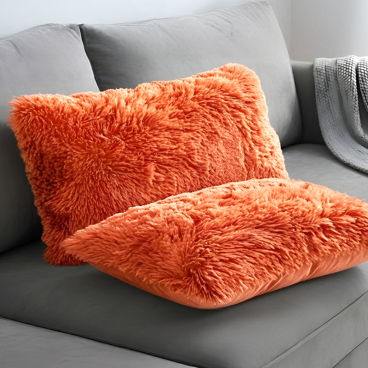 Cheer Collection  Shaggy Long Hair Throw Pillows - Super Soft and Plush Faux Fur Lumbar Accent Pillows - 12 x 20 - Set of 2