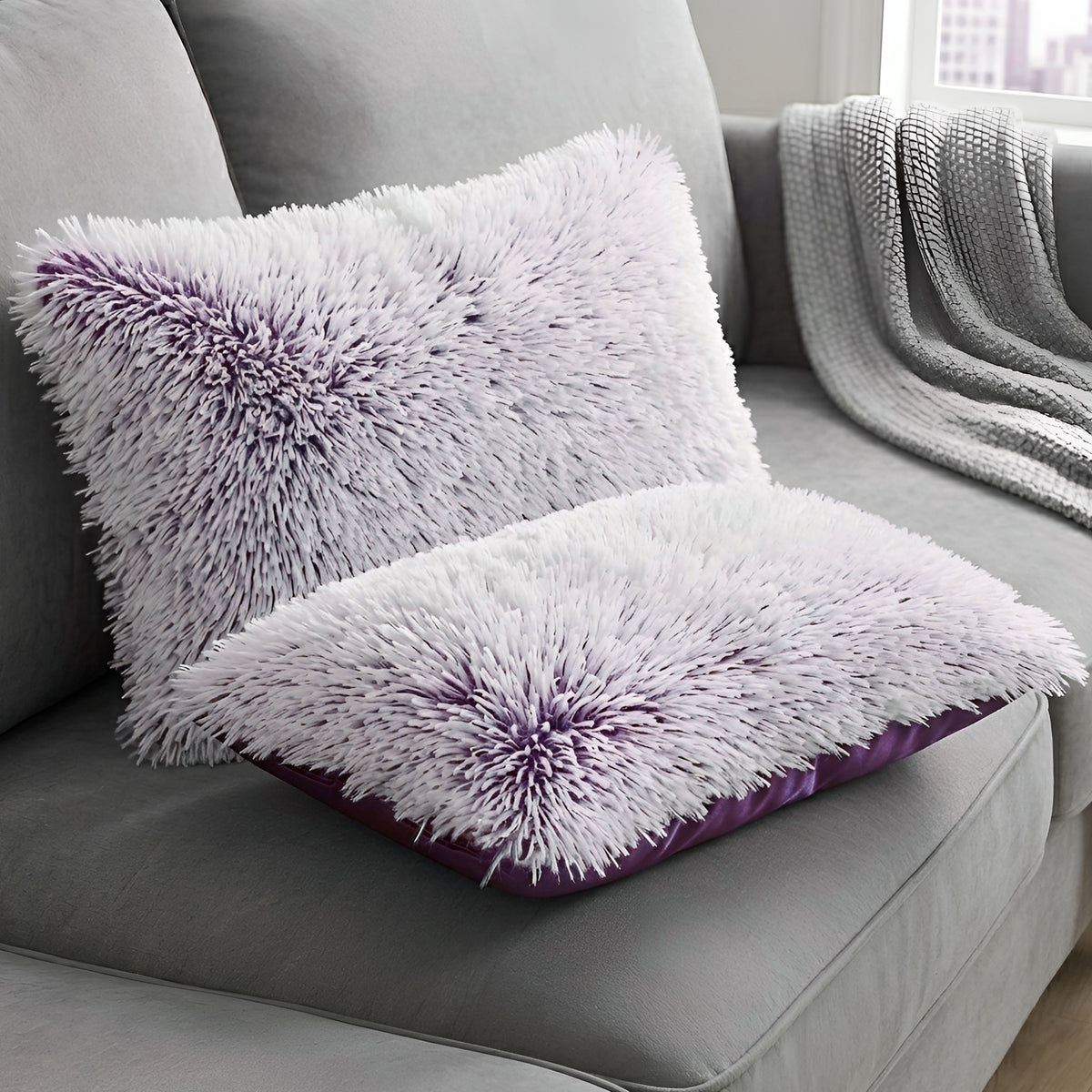 Cheer Collection  Shaggy Long Hair Throw Pillows - Super Soft and Plush Faux Fur Lumbar Accent Pillows - 12 x 20 - Set of 2