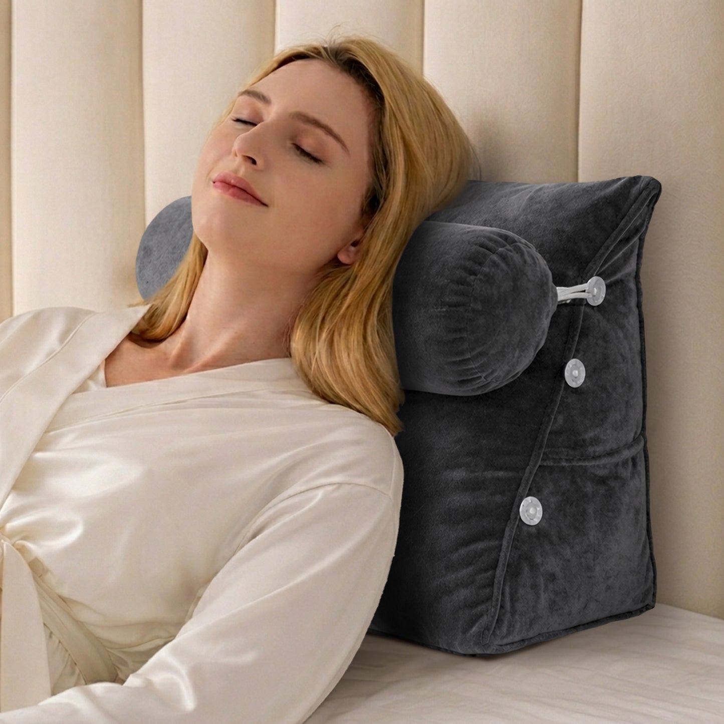 Cheer Collection Wedge Shaped Back Support Pillow and Bed Rest Cushion for Reading, Gaming, Watching - with Adjustable Neck Pillow