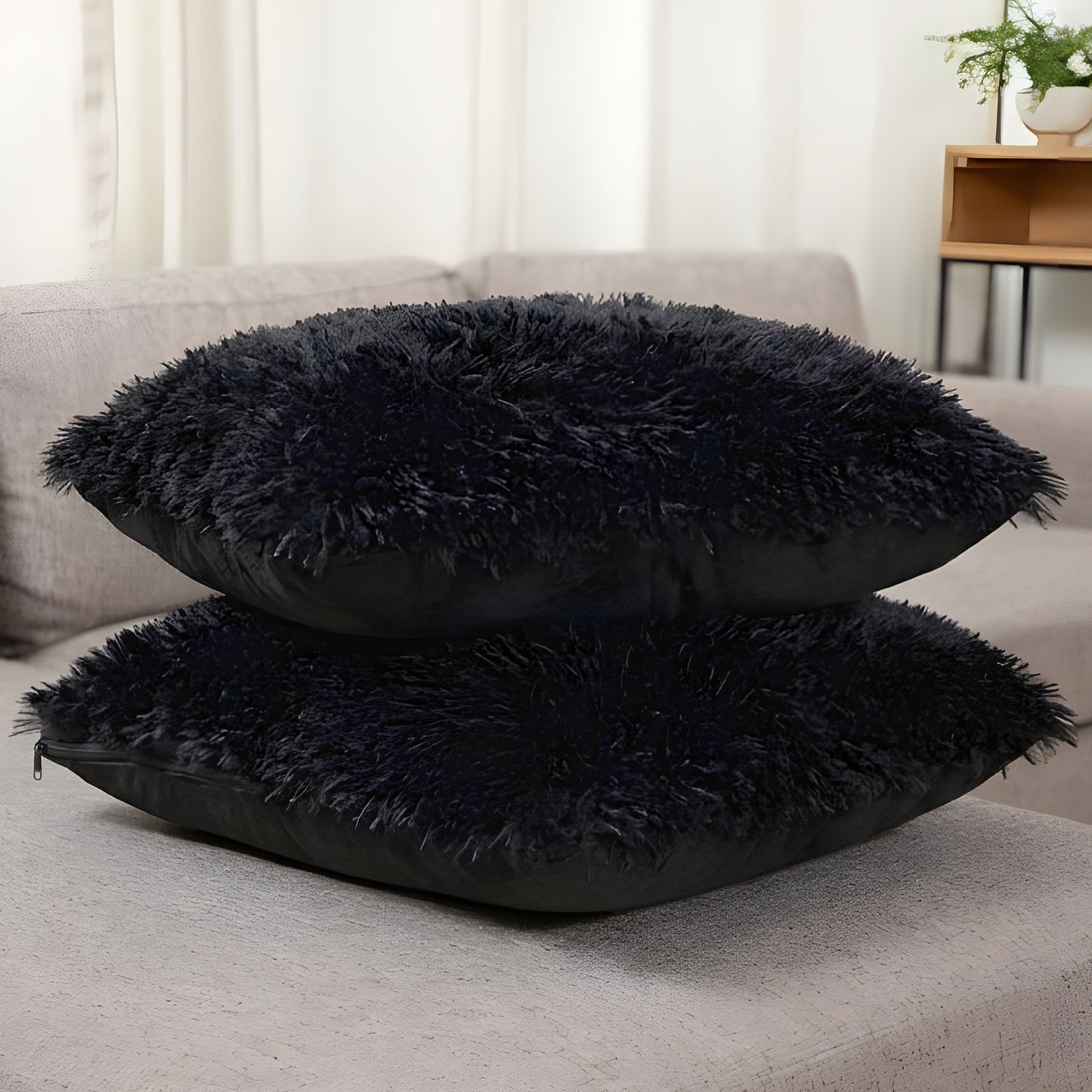 Cheer Collection Set of 2 Shaggy Long Hair Throw Pillows | Super Soft and Plush Faux Fur Accent Pillows - 18 x 18 inches