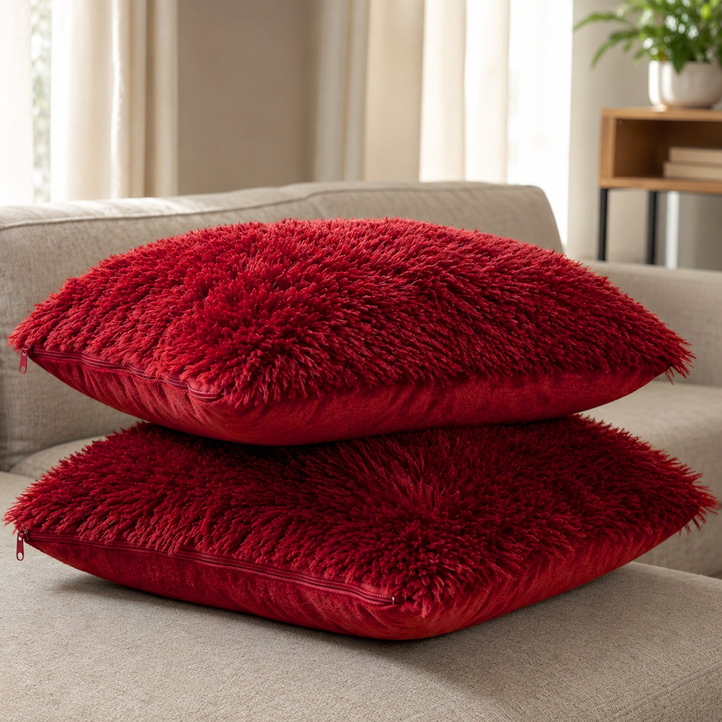 Cheer Collection Set of 2 Shaggy Long Hair Throw Pillows | Super Soft and Plush Faux Fur Accent Pillows - 18 x 18 inches