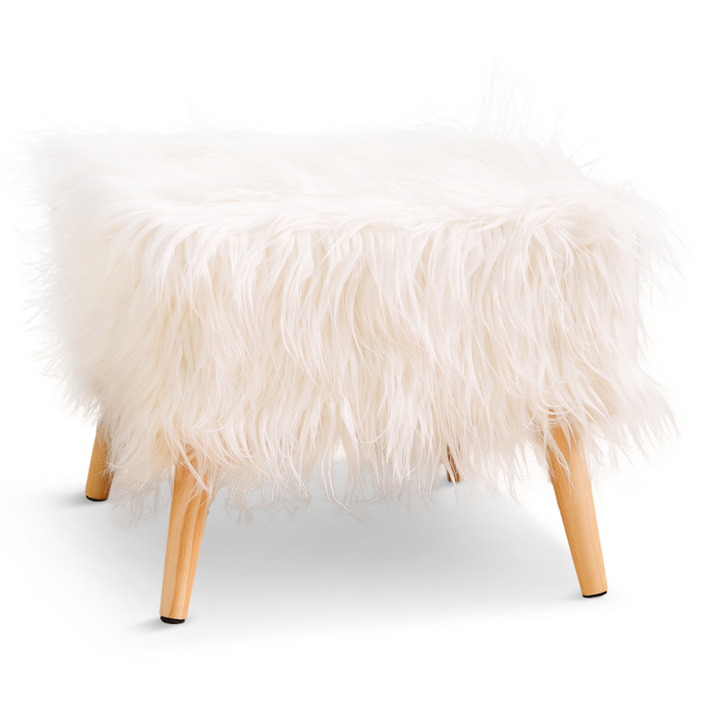Cheer Collection Faux Fur Wood Leg Stool, White