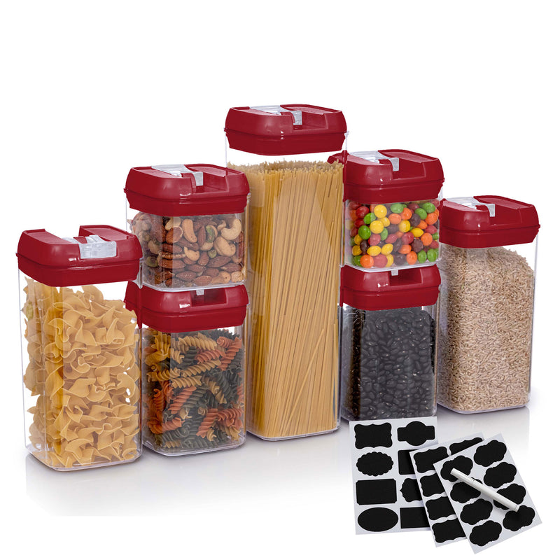 Cheer Collection Set of 7 Airtight Food Storage Containers plus Dry Erase Marker and Label - Multiple Colors Available
