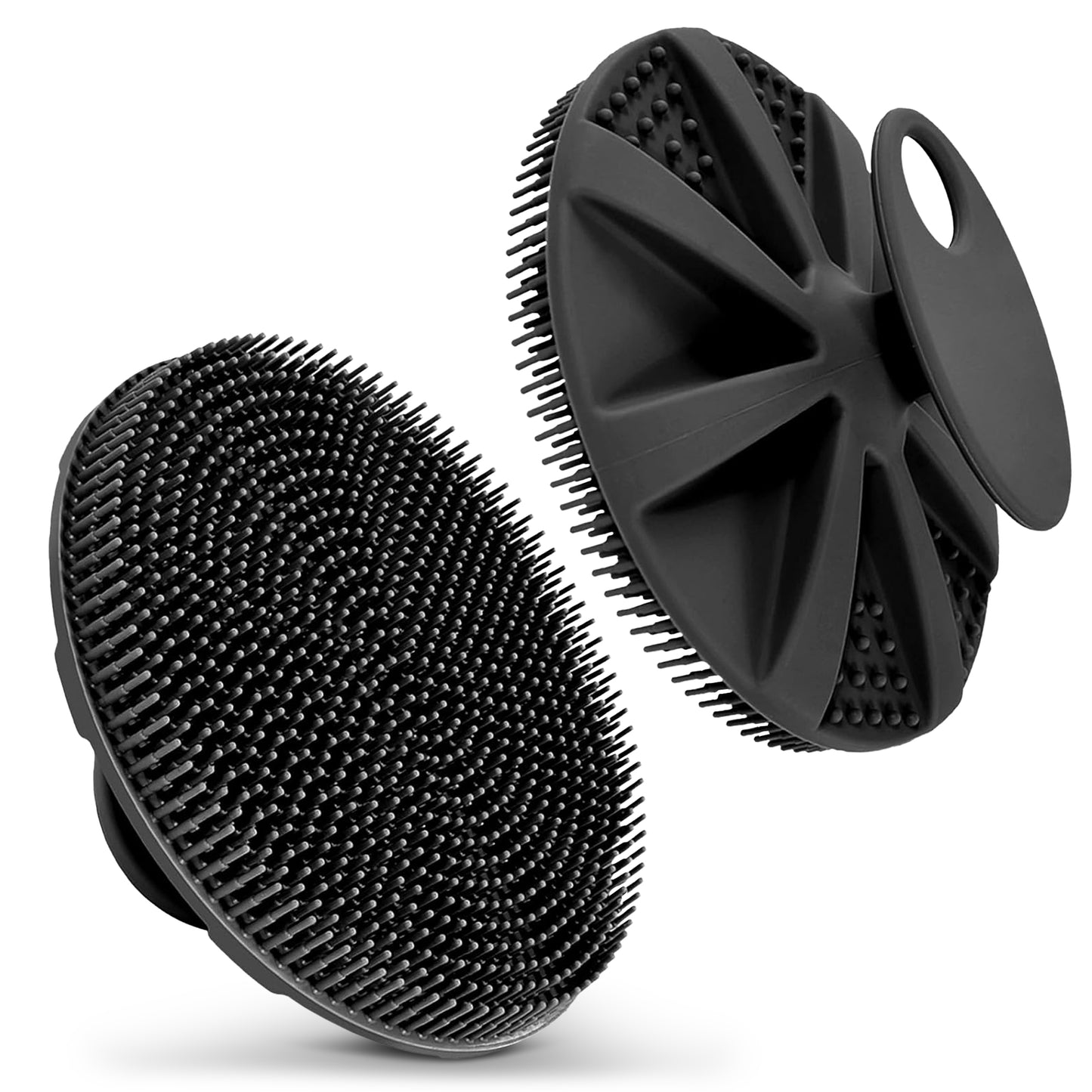 Cheer Collection Palm Size Silicone Shower Scrubber with Flexible Bristles and Hanging Grip Handle