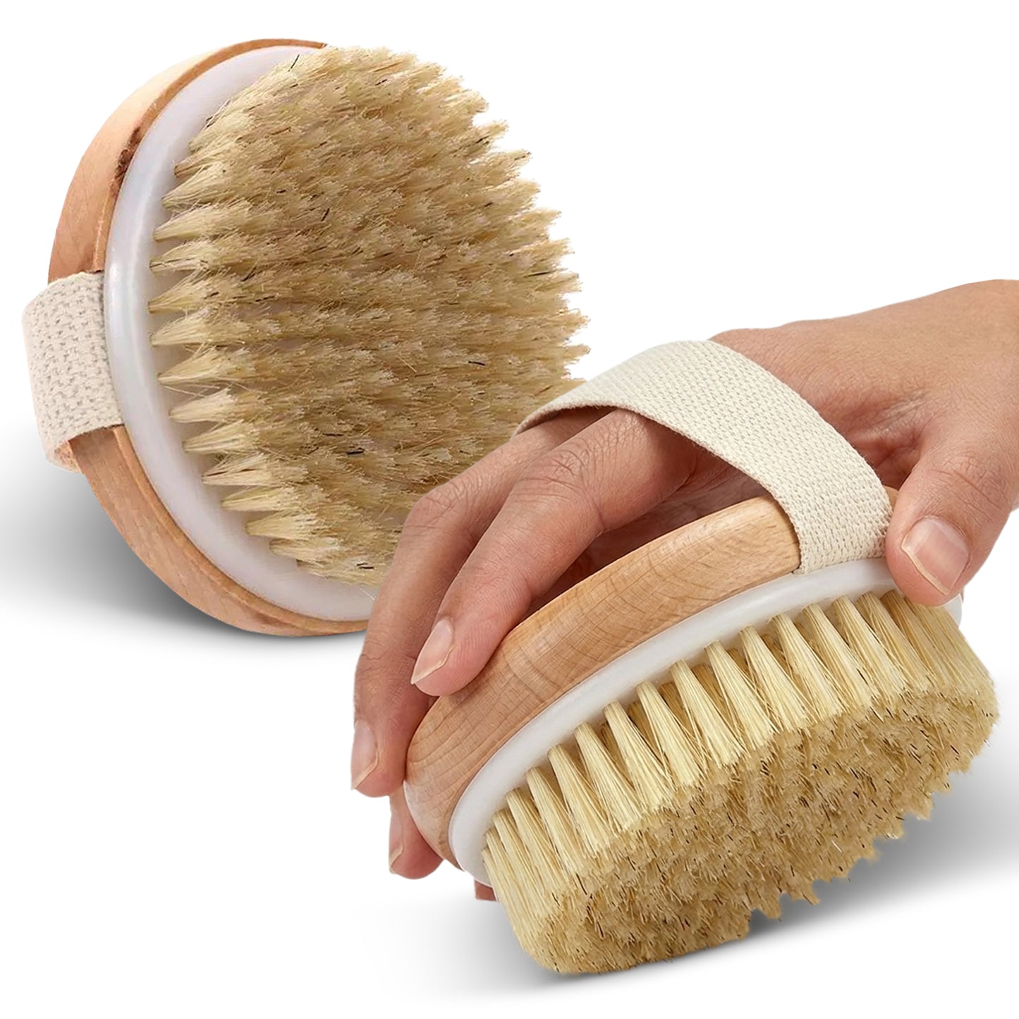 Cheer Collection Natural Bristle Exfoliating Body Brush Set for Daily Care with Comfort Grip