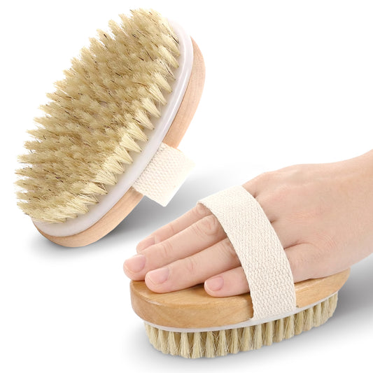 Cheer Collection Natural Bristle Exfoliating Body Brush Set for Daily Care with Comfort Grip