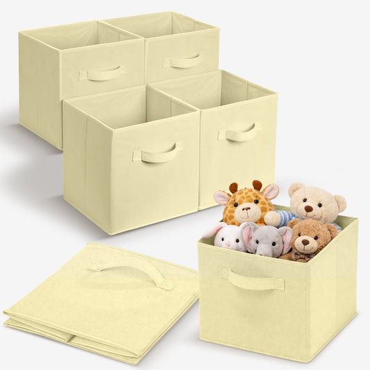 Cheer Collection Fabric Storage Cubes with Handles 6 Pack Collapsible Shelf Organizer Bins