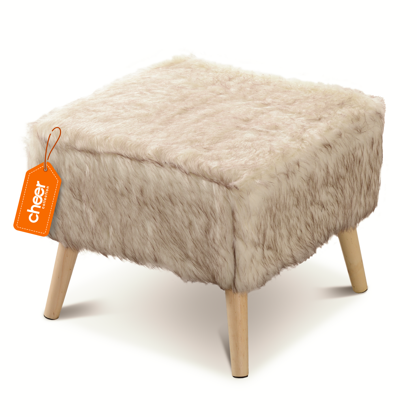 Cheer Collection Faux Fur Wood Leg Stool