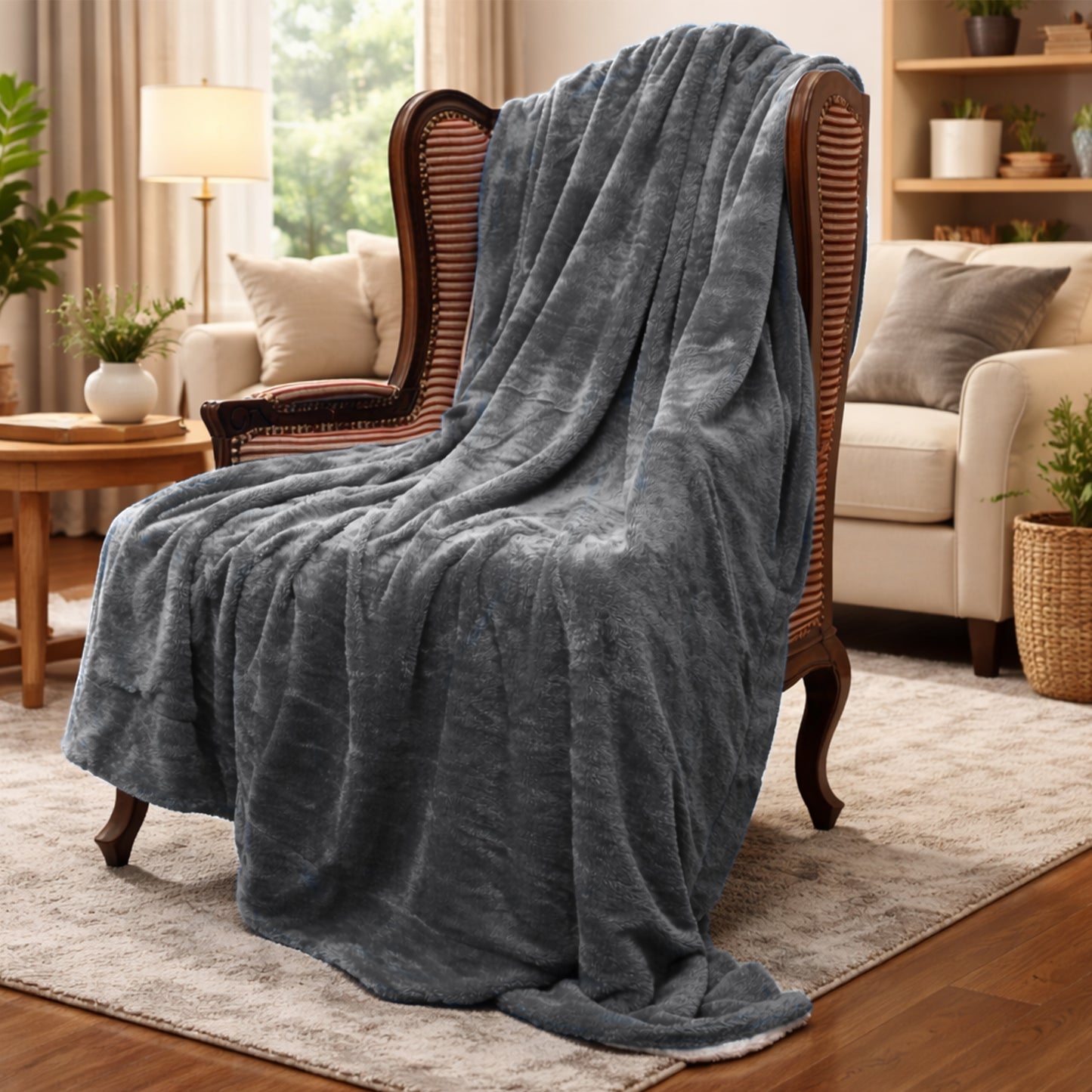 Cheer Collection Microsherpa Throw Blanket - Luxury Soft Velvet, Elegant Decorated, Stylish Accent Blanket
