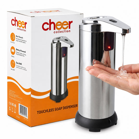 Cheer Collection Touchless Soap Dispenser with Waterproof Base and Automatic Sensor, Stainless Steel Dish Soap Dispenser for Kitchen or Bathroom