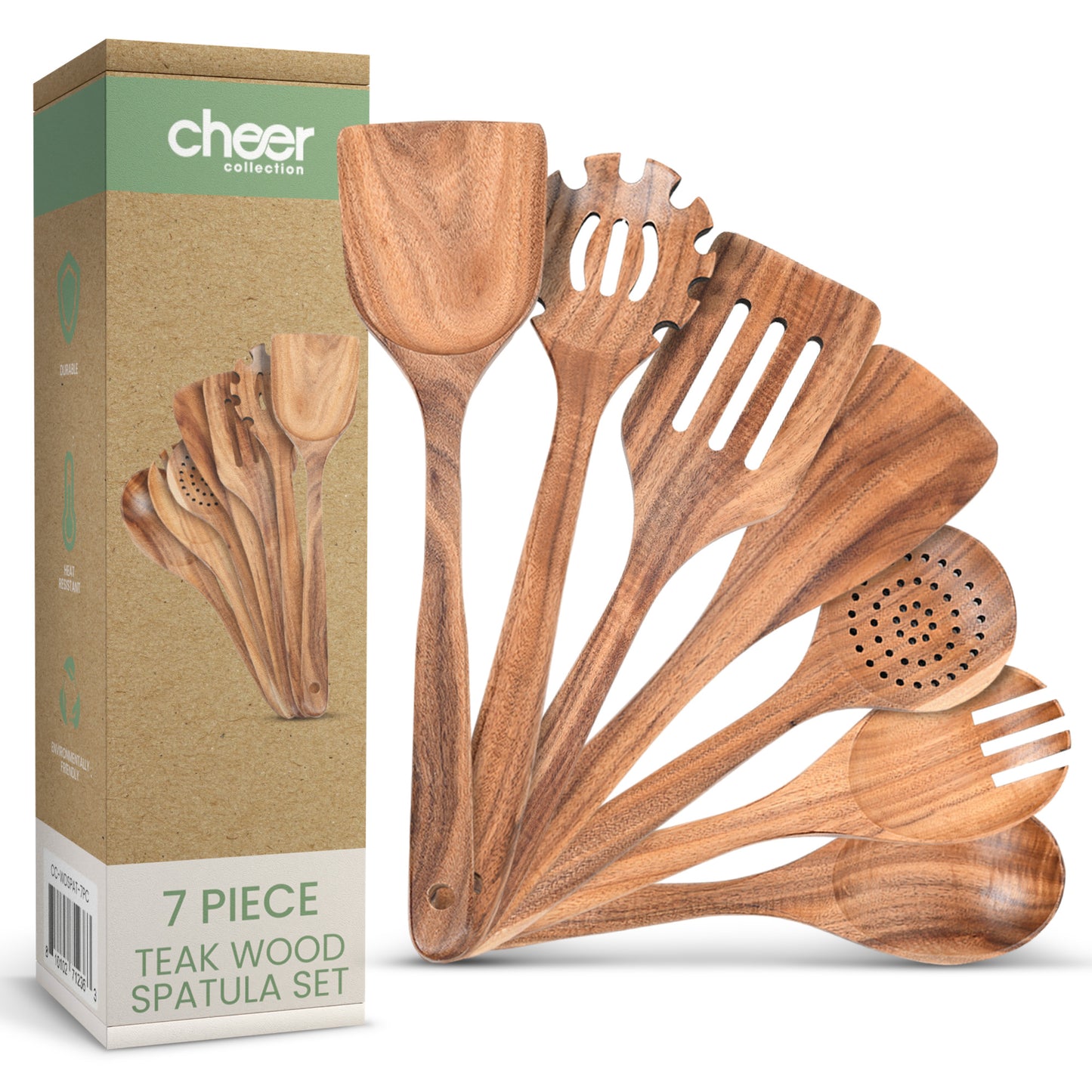 Cheer Collection 7 Piece Elegant Wooden Kitchen Utensils Set