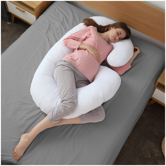 Cheer Collection Hypoallergenic Down Alternative Premium Total Body J Shaped Pillow Washable Cover