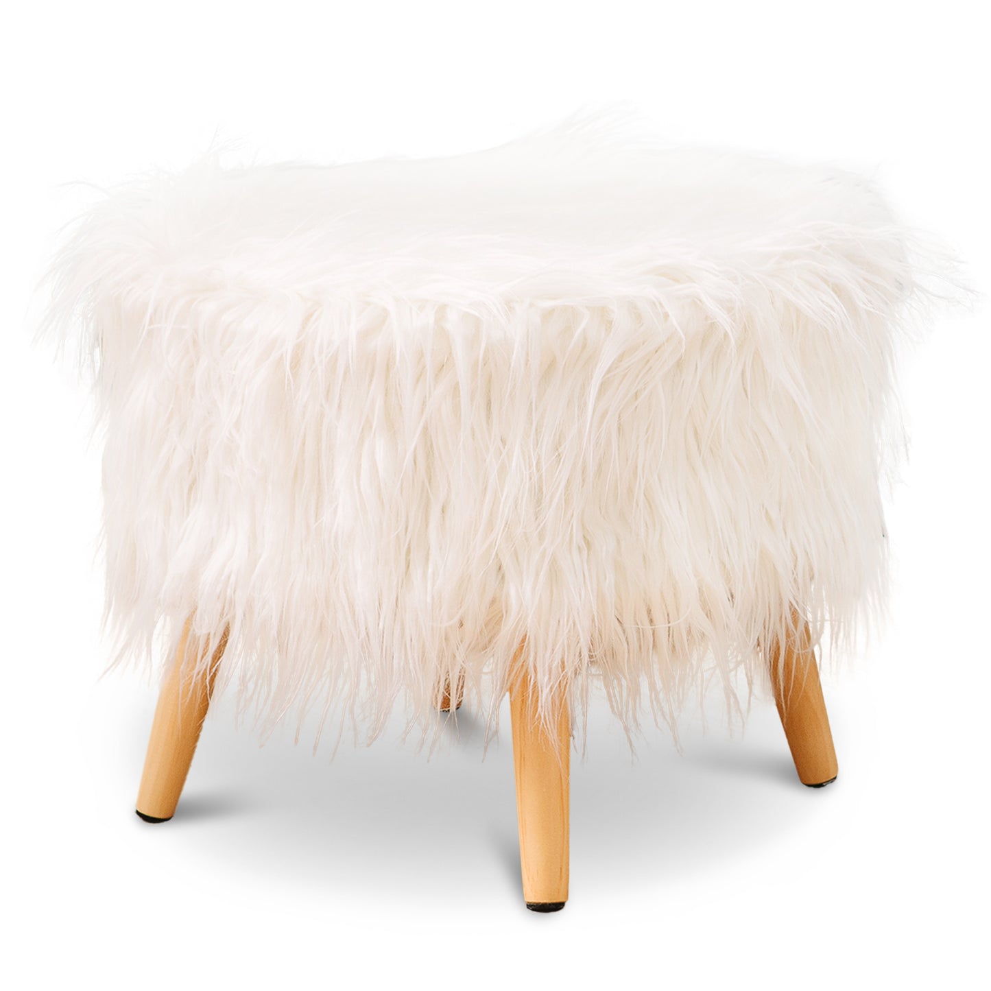 Cheer Collection Faux Fur Wood Leg Stool, White