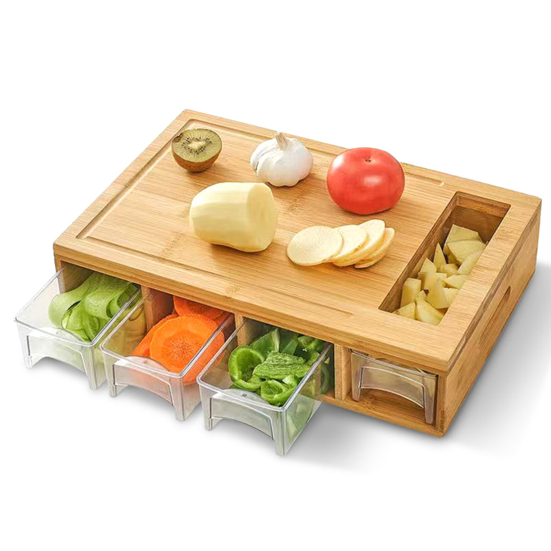 Cheer Collection Bamboo Cutting Board with 4 Slide-Out Storage Trays