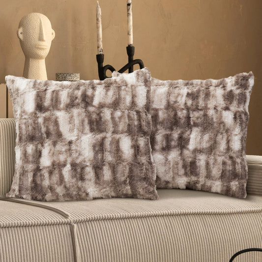 Cheer Collection Decorative Faux Fur Throw Pillow with Inserts – Luxuriously Soft Bamboo Design Accent Pillows – 18” x 18” - Set of 2