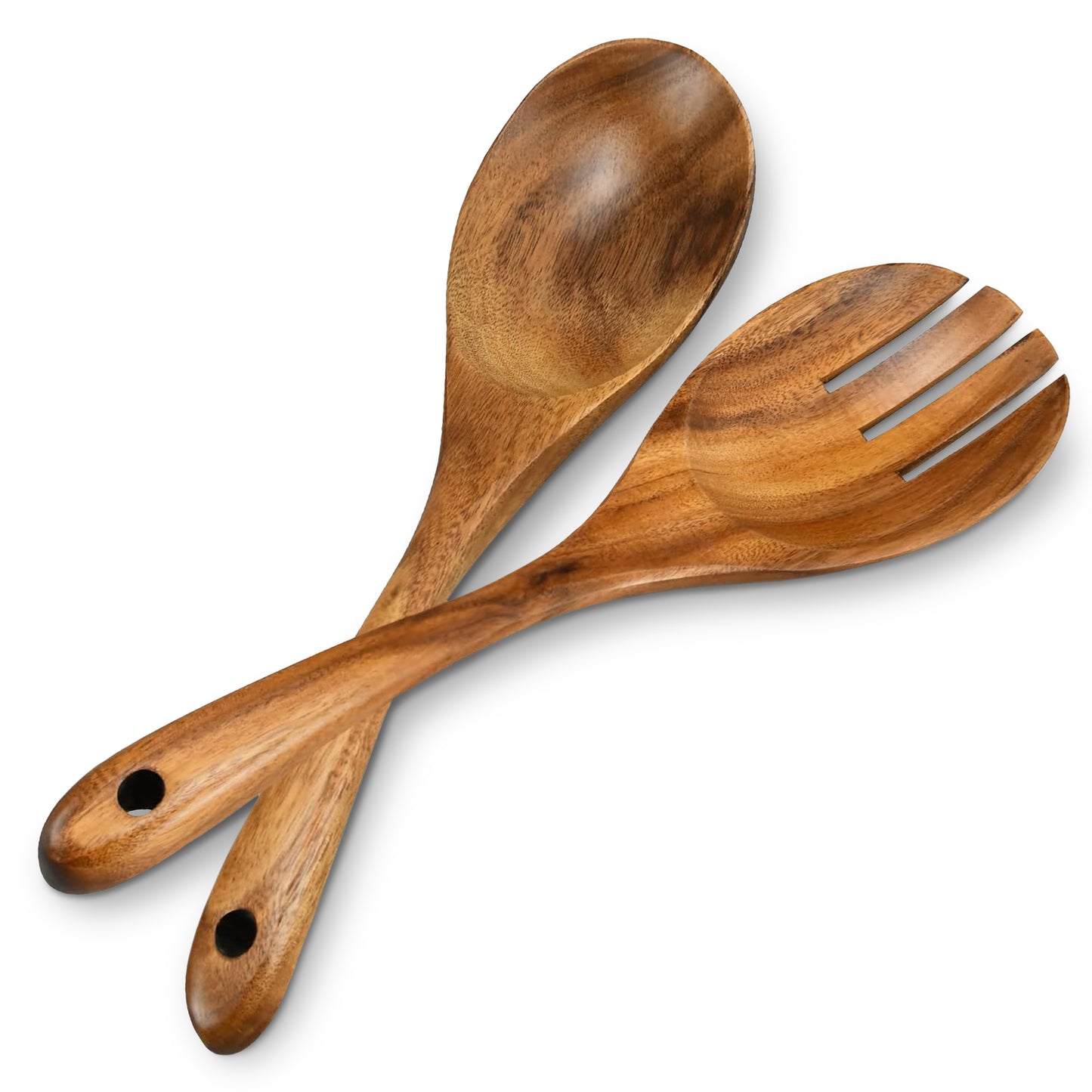 Cheer Collection Teak Wood Salad Spoon and Fork Set for Mixing and Serving