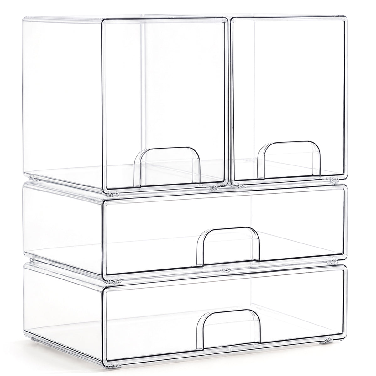 Cheer Collection Clear Stackable Storage Drawers, 4-Piece Modular Organizer Set